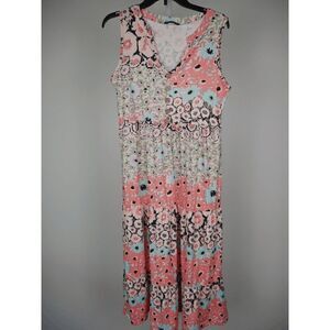 Women's V-neck Sleeveless Printed A line Midi Dress S